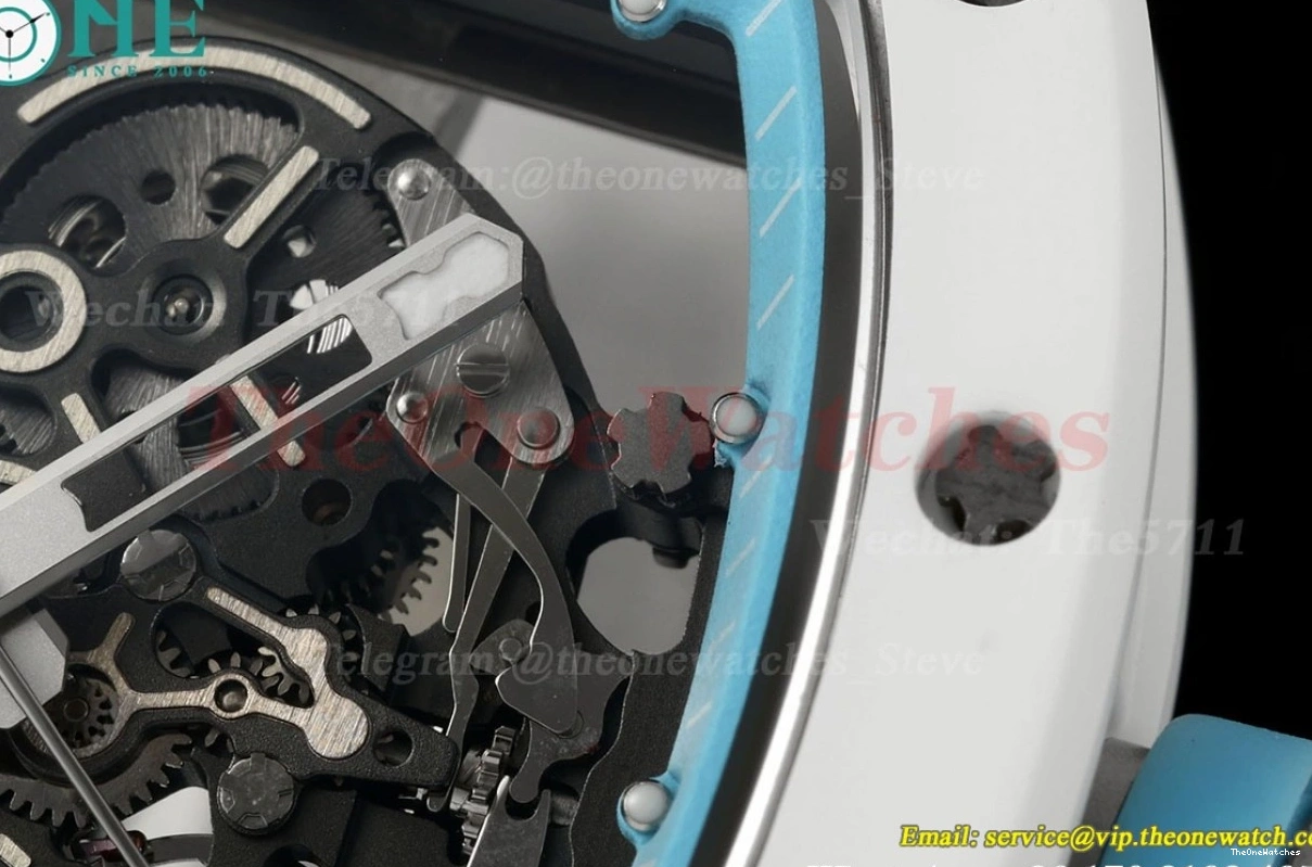 Strap Skeleton RM055 RMUL2 On Dial Blue T+F White Ceramic Rubber White 1225